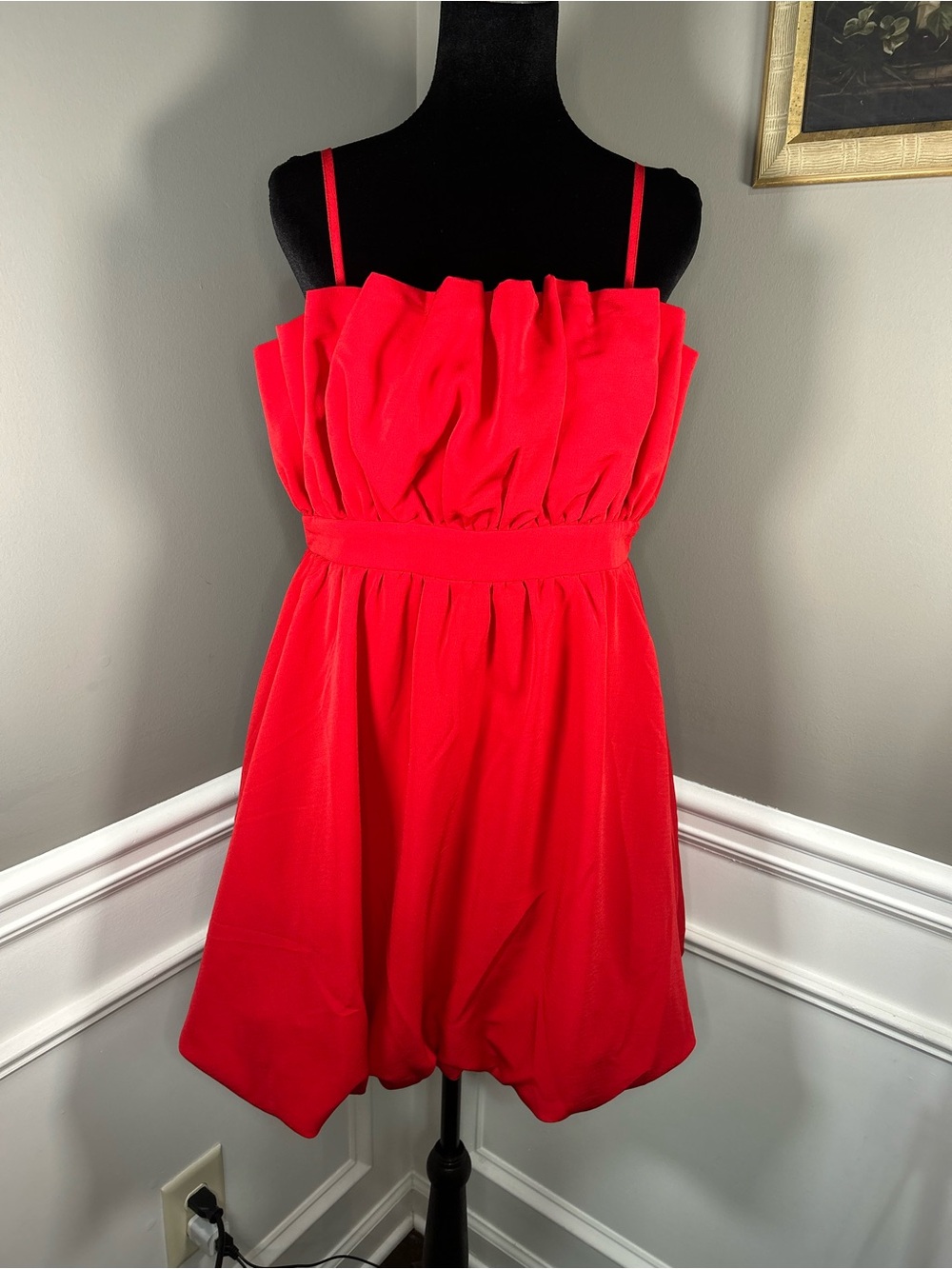 NWT Thirty Thirty Red Mini Dress XL Ruffle Pleated Bodice Adjustable Straps